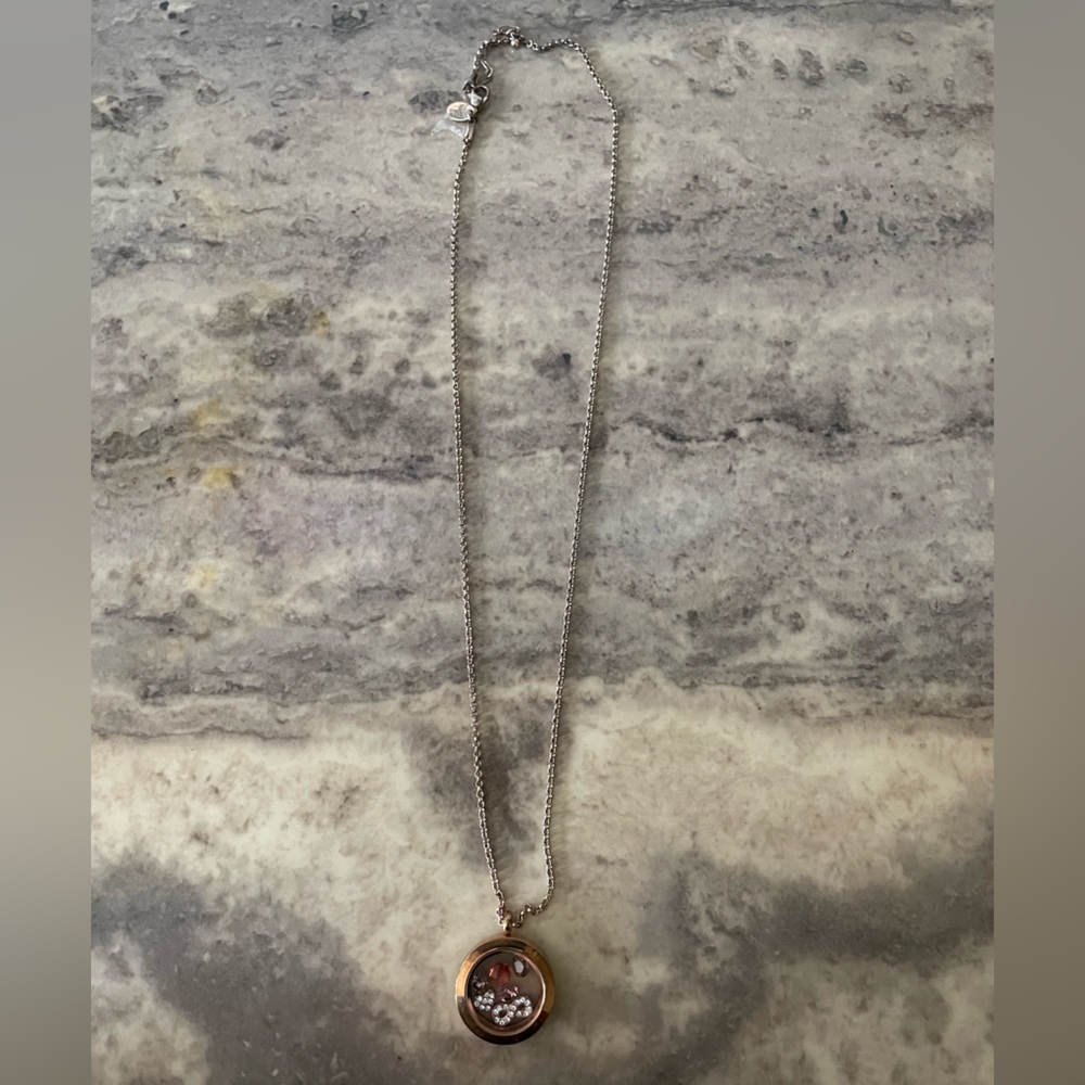 Origami Owl rose gold necklace with charms